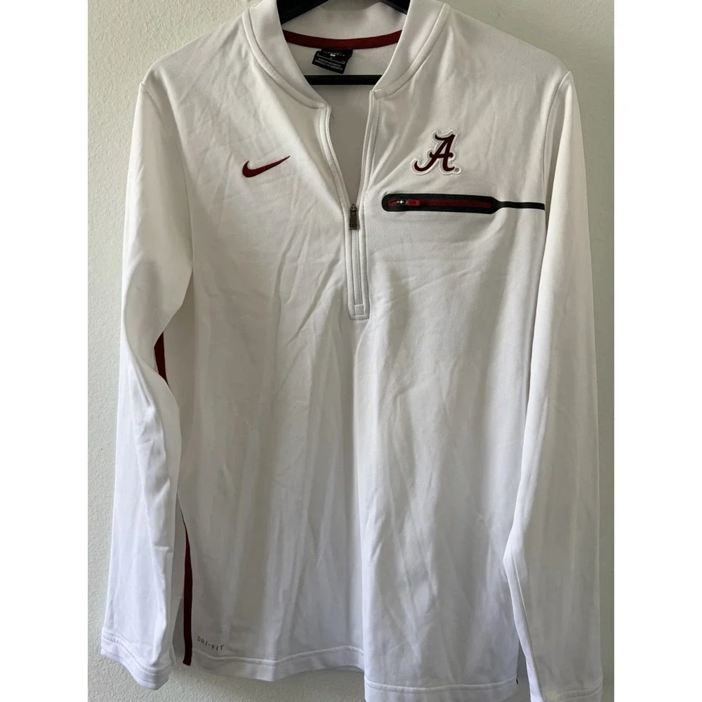 Nike Alabama Crimson Tide 1/4 Zip Pullover Jacket White Mens Small S Dri-Fit